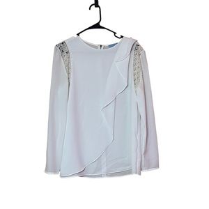 Antonio Melani women’s cream color blouse with ruffle & lace detailing, feminine